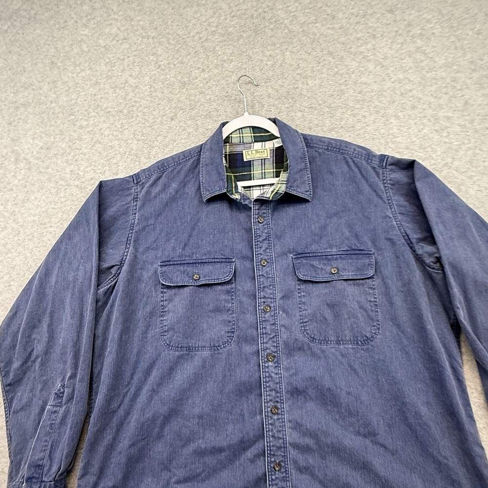 Vintage LL Bean Shirt Jacket Mens XL Blue Denim Flannel Lined Button Up 90s USA